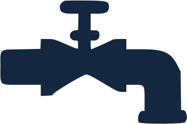 A simple black silhouette of a faucet with water droplet