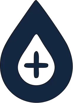A simple black silhouette of a water droplet or liquid